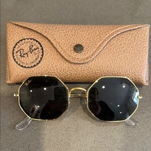 Ray-Ban Gold and Black Octagonal Sunglasses